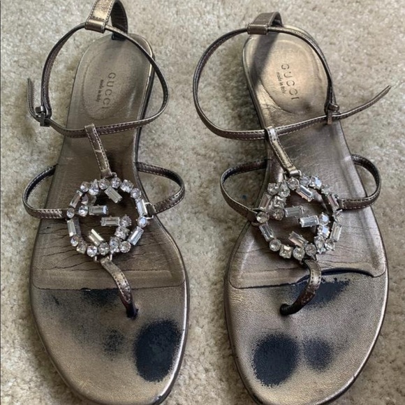Gucci Metallic Crystals Embellished Thong Sandals